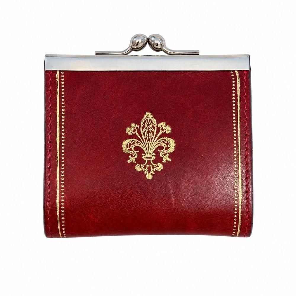 A Fior di Pelle Firenze Italian Leather Coin Purse Gold Fleur-de-Lis Red